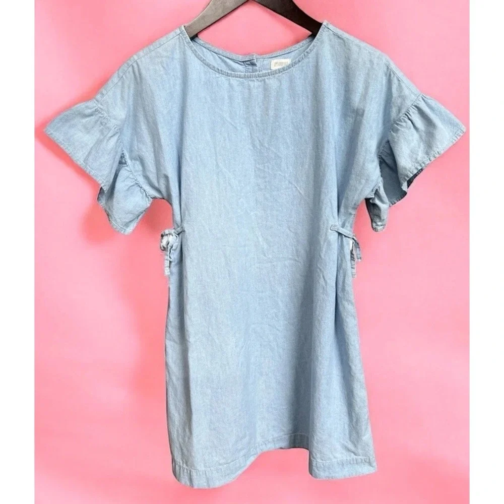 Gymboree 2018 Girls Soft Blue Chambray Dress Ruffle Sleeves Size L 10-12 EUC